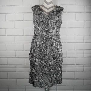 Scarlett sz 12 pewter lace and rose appliqué gown